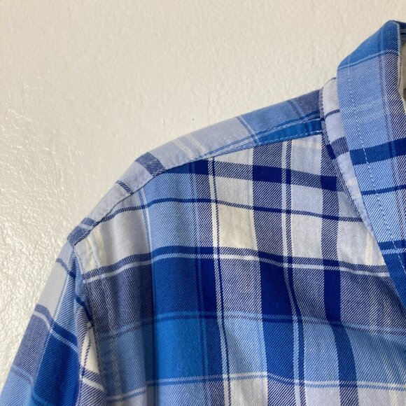 LL Bean Fleece Sherpa Lined Blue Flannel Long Sleeve Snap Front Chore Shirt 1X - Picture 4 of 12